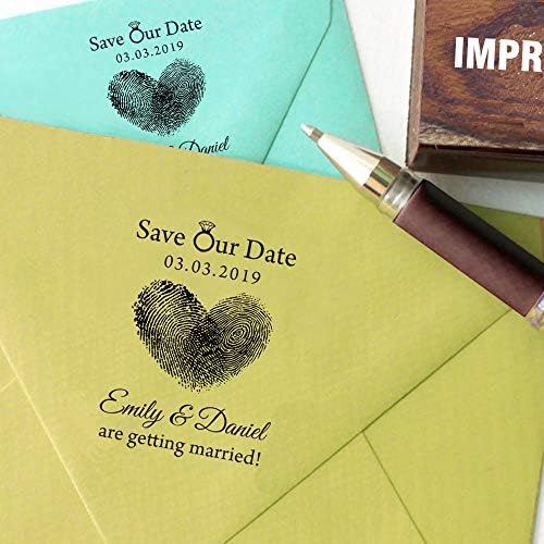 Printtoo Запишете Нашата Дата Потребителски Отпечатък от палеца си под формата На Сърце Сватбена Покана Монтирани на Дървото на