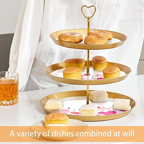 Розова Поставка за Кифли с Шарени Love Shapes за печене, 3-Ярусная Пластмасов Златна Поставка за Торта за Десерт маса, Поставка