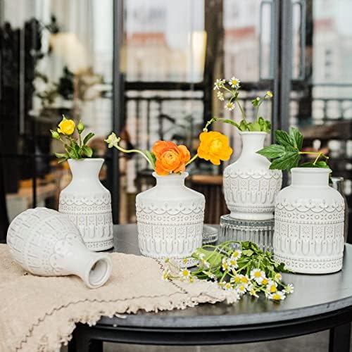 Набор от вази за пъпки от бяла керамика Yundu, състоящ се от 10 Малки вази за цветя, пури в ограничени бройки вази за централните