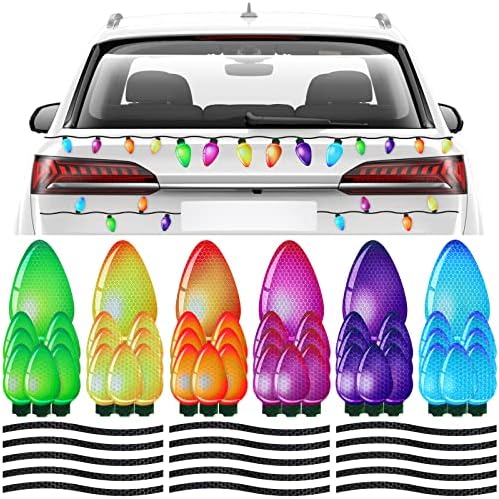 ZOCONE 64 бр Коледни Светлоотразителни Автомобилни Крушки Магнити Украшения, 48 Цветни Автомобилни Магнити с 16 Магнитни Кабели