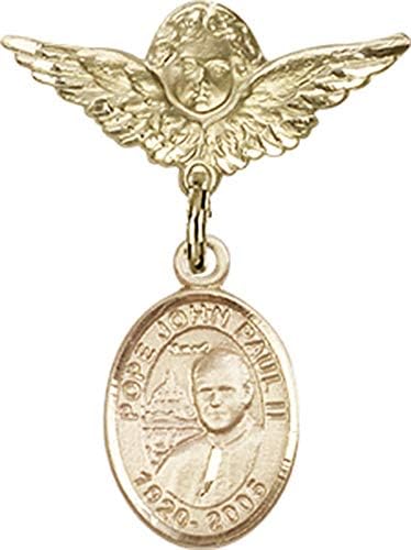 Детски икона Jewels Мания за талисман на Папа Йоан Павел II и икона на Ангел с крила на Булавке | Детски иконата със златен пълнеж