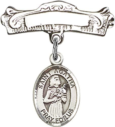 Детски икона Jewels Мания с чар Света Агата и извити полирани игла за бейджа | Детски икона от Сребро с чар Света Агата и извити