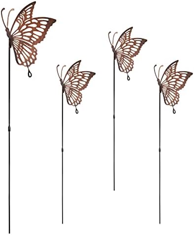 DIINOR 4 Опаковки Градински Забожда с Пеперуди Декор Метален Двор Изкуство Украшения във формата на Пеперуди Паметни Подаръци за