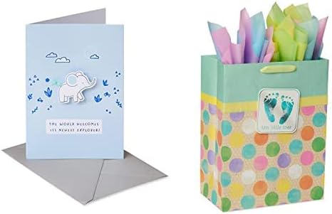 Пощенска картичка American Greetings Baby Shower за момчето и Подаръчен пакет от цигарена хартия Щастливи отваряне (1 пощенска Картичка,