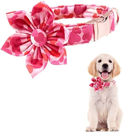HFDGDFK Нашийник за кучета с Розово Сърце за Св. Валентин с папийонка, Цветен Нашийник за Голямо, Средно и Малко Куче (Цвят: А Размер: