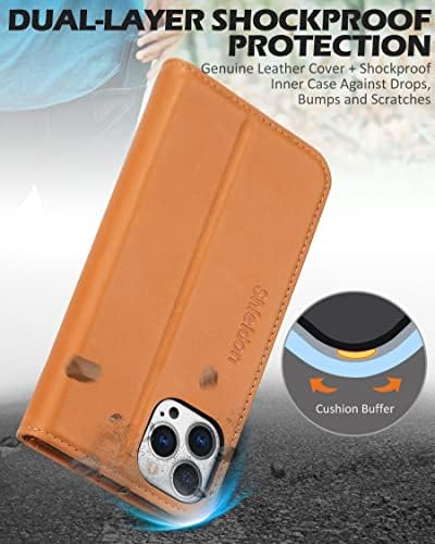 Калъф SHIELDON за iPhone 13 Pro Max 5G, една Чанта-портфейл от естествена кожа с отделения за карти, Магнитни Противоударная Защитно