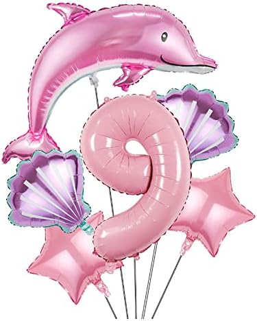 6 Бр. Комплект балони с Делфини 9-аз съм Момиче На рождения Ден на Розов Детски Рожден Ден на Момиче За рождения Ден на Делфините