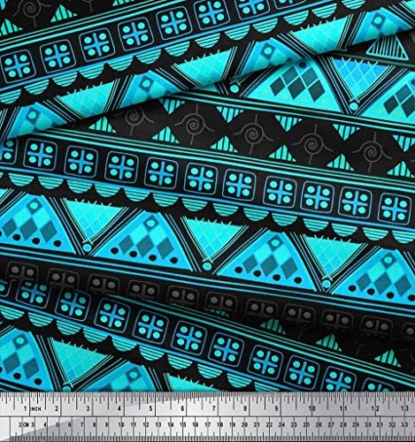 Плат от futon трикотаж Soimoi зелен цвят, тъкан с геометричен принтом Aztec ширина 58 см