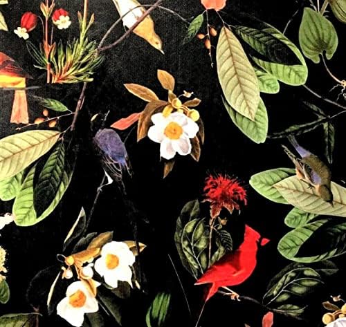 Плат с флорални модел Passiflora, Продава Двор, Черно Кадифе Шевни Материали за квадратни метра, Модел с Тропически Птици и Цветя