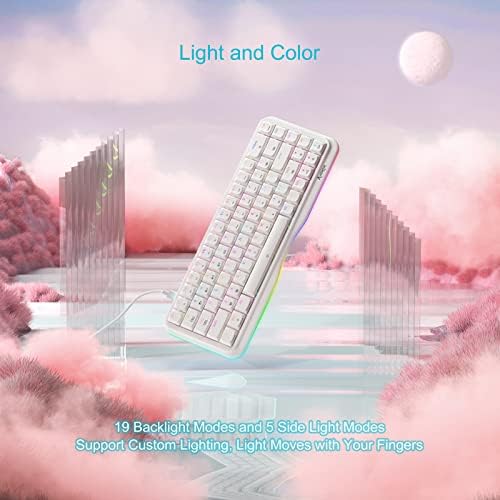 KEMOVE K68se Жичен Детска Механична Клавиатура 60% от RGB подсветка / светлинна ивица, Осезаемо преминаването кафяв цвят, Капачки за комбинации DSA Profile PBT, Съвместими с Windows и
