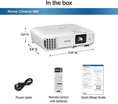 Трехчиповый проектор Epson Home Cinema 880 3LCD 1080p, яркост, цвят и бяло изображение 3300 лумена, Стрийминг и домашно кино, Вграден