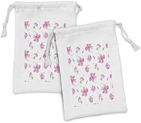 Комплект от 2 чанти от плат с цветове Ambesonne, Цветя Хибискус на однотонном фон с флорални мотиви в стил кънтри, Малка Чанта на съвсем малък за тоалетни принадлежности,