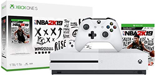 Комплект Xbox One S 1tb / 2tb NBA 2K19: NBA 2K19, безжичен контролер Xbox, Адаптивни твърд диск, бял конзола Xbox One S с 4K Bluray