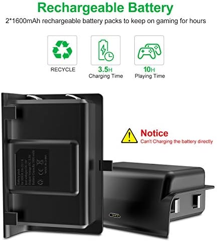 Зарядно устройство innoAura за две контролери за Xbox One - 1600 ма x 2 акумулаторни блока за Xbox One, Xbox One S, Xbox One X,