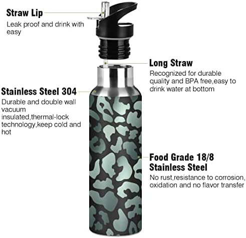 Бутилка за вода Glaphy с принтом Леопардового Леопард със Сламен капак, не съдържа BPA, 20 грама, Бутилки за Вода, Изолирани от