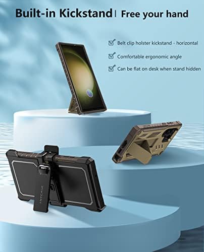 Калъф FNTCASE за Samsung Galaxy S23 Ultra Case: Вградено защитно фолио за екрана и поставка за крака, допълнителна предна рамка,