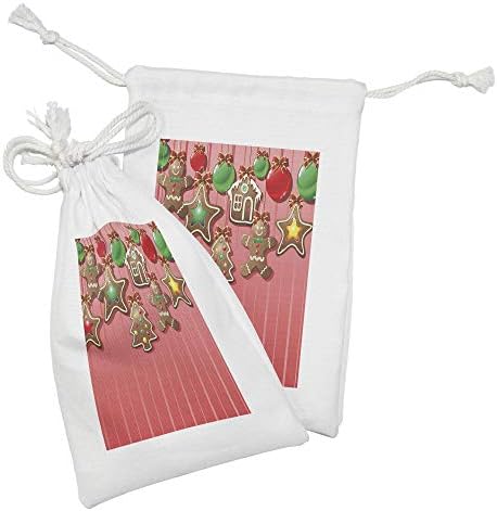 Платнена Торбичка с пряничным человечком Ambesonne, Комплект от 2 теми, Коледни сладки и дребни Украшения, Символичен Дизайн за