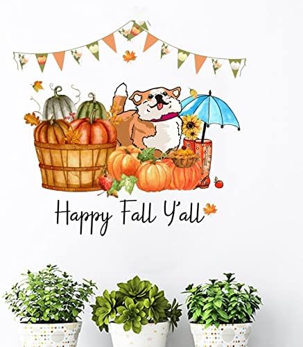 Щастлив Есента, всички вие, Реколта Тикви, Куче, Стикери за Стена, Стикери за Есенния Декор на Фермерска Къща, Есенен Декор на Стени,
