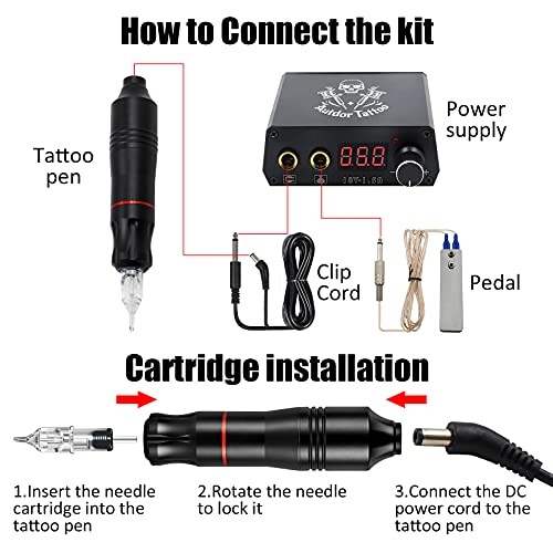 Autdor Complete Machine Kit Професионален Комплект от Дръжки, Състоящ се от захранващ Блок за писалки с въртяща се машина на Мастило