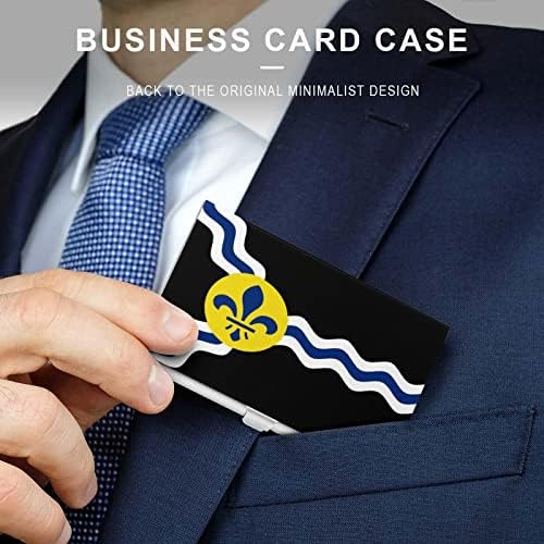 Държач за бизнес-лична карта с флага на град Сейнт Луис, сребрист калъф, професионален метален джоб-органайзер за именни карти