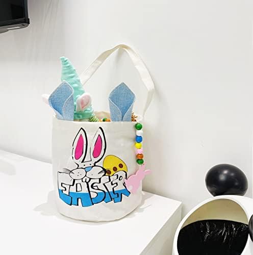 QHZHANG Чанта-кошница за великденски яйца със заек-Кошница за яйца с заячьими уши, Холщовые Памучни чанти-Украса за Великден детски