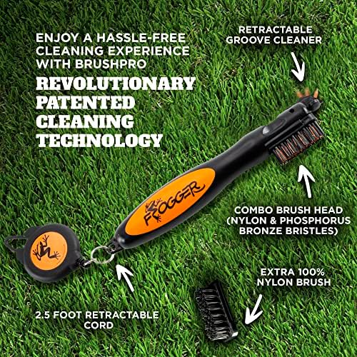 Пречистване на стика за голф Frogger BrushPro с ергономична дръжка и прибиращ се кабел | Здрава четка за голф и пречистване на канали