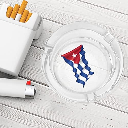 Стъклен Пепелник с Кубински Флага за Цигари, Кръгли Пепелници за Дома, Офиса и Ресторанти