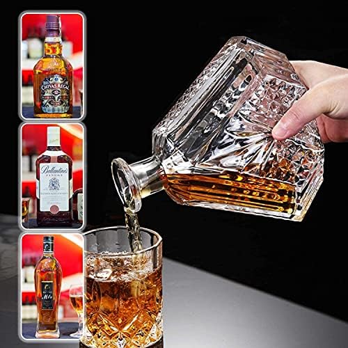 стъклена гарафа whisky decantador с херметични Геометрична запушалка - Гарафа за уиски, вино, Бърбън, Коняк, Ликьор, Сок, вода,