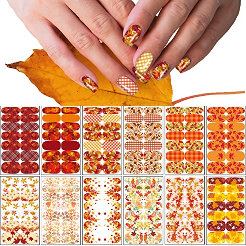 12 Листа Есента на Стикери за нокти, Есенни Ленти за лак за нокти, Самозалепващи стикери за Дизайн на ноктите под формата на Кленов