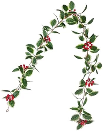 Коледна Гирлянда Nirelief Изкуствени Листа Падуба и Плодове Венец Висящи Орнаменти за Врати Стил 2