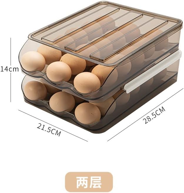 鸡蛋收纳盒带盖子适用于冰箱塑料可堆叠存储容器可重复使用的透明托盘盒支架自动滚动篮箱抽屉托架 (2)